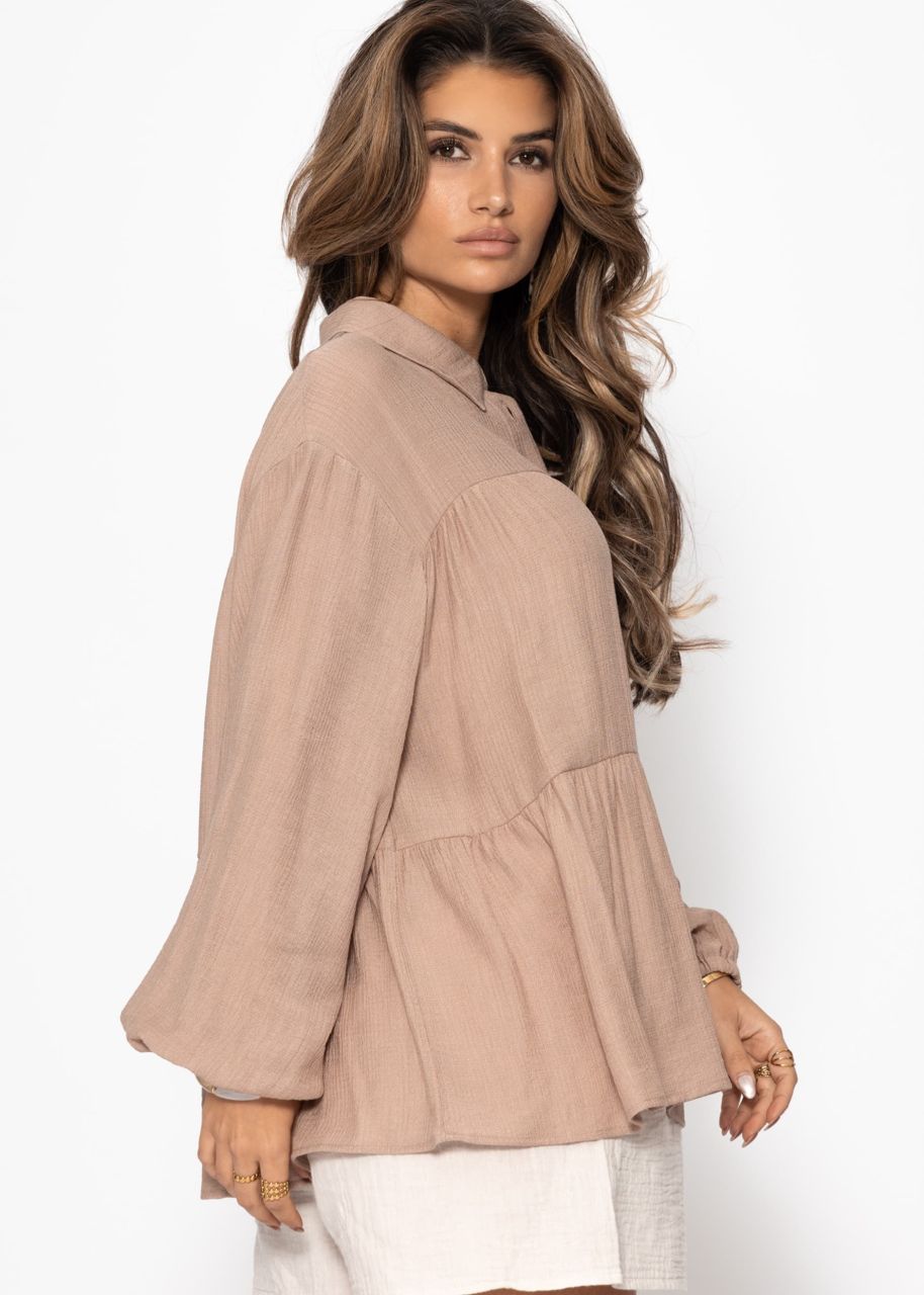 Lightweight blouse with flounces - taupe