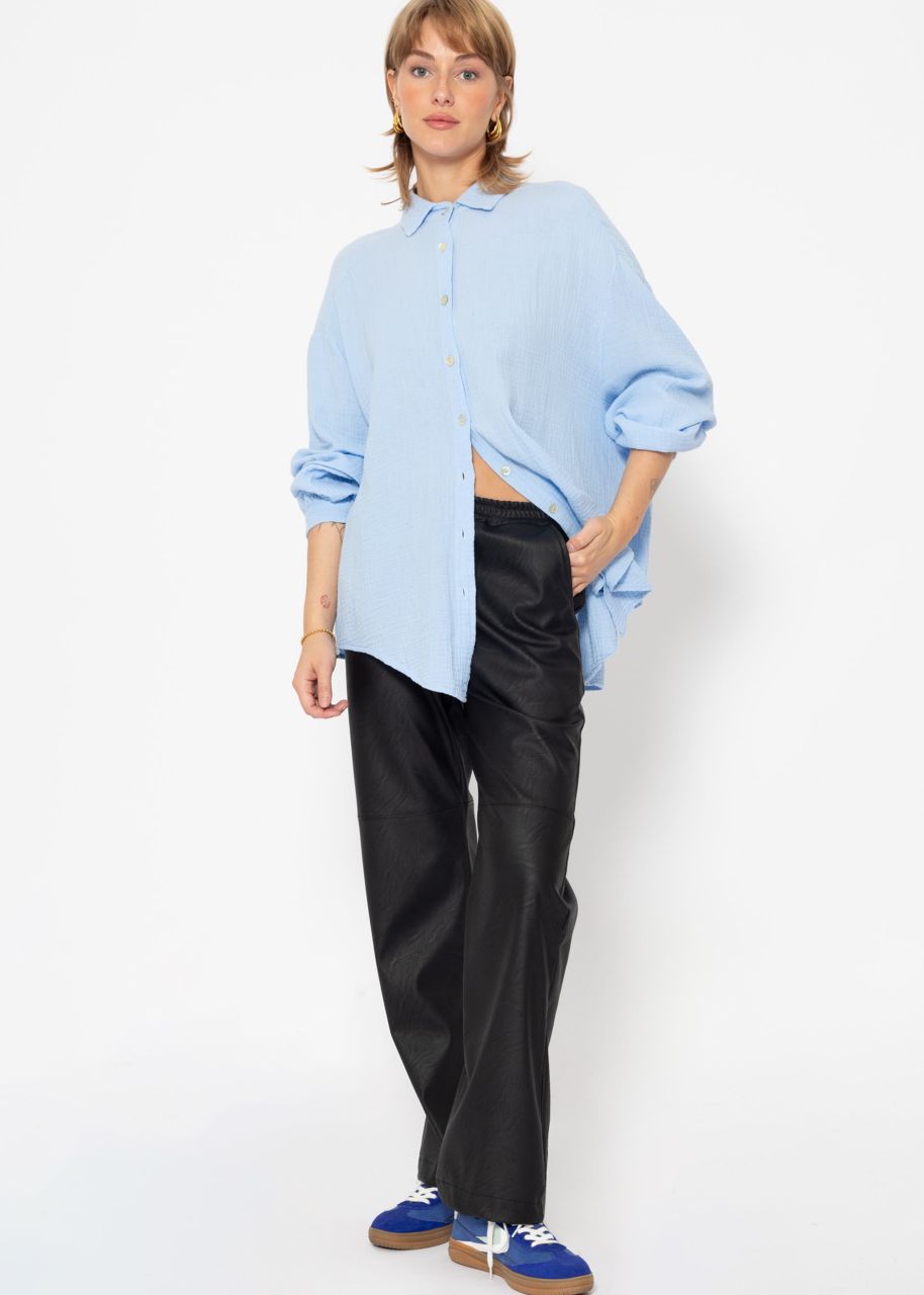 Muslin blouse oversize, short, light blue