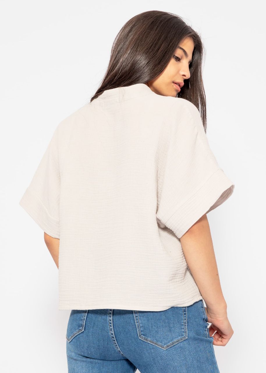 Muslin blouse with cropped short sleeves - light beige