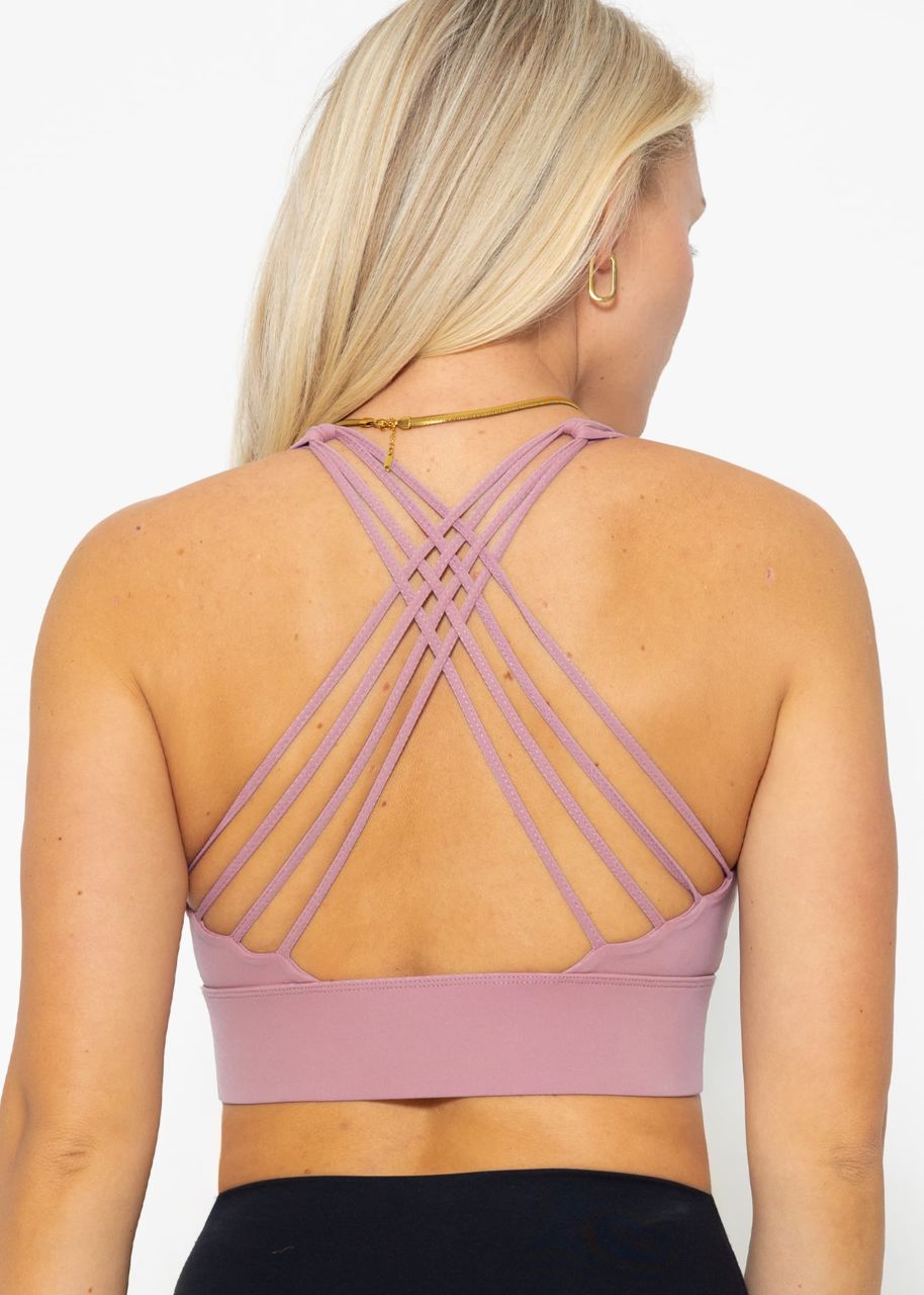 Crop sports bra with cross back - dusky pink