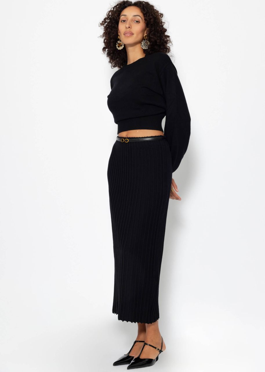 Pleated maxi knit skirt - black