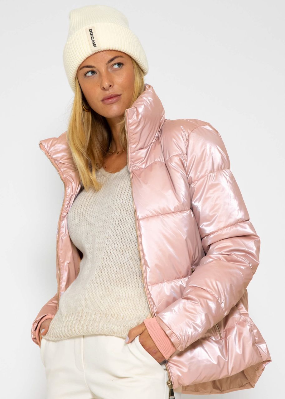 Puffer jacket with stand-up collar - pink