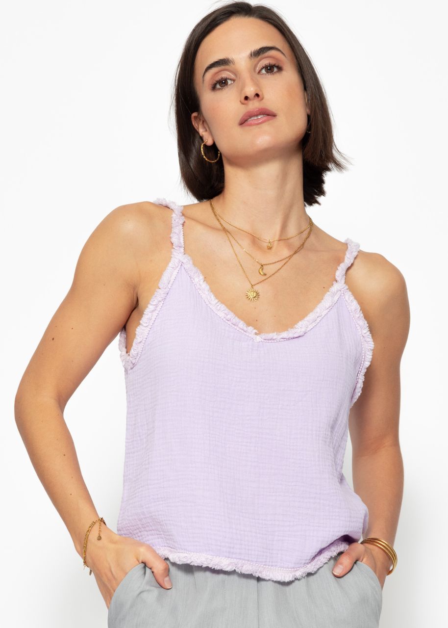 Muslin top with fringes - lilac