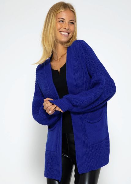 Knitted cardigan with pockets - royal blue