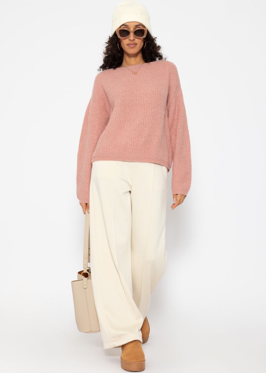 Ribbed jumper with round neckline - dusky pink