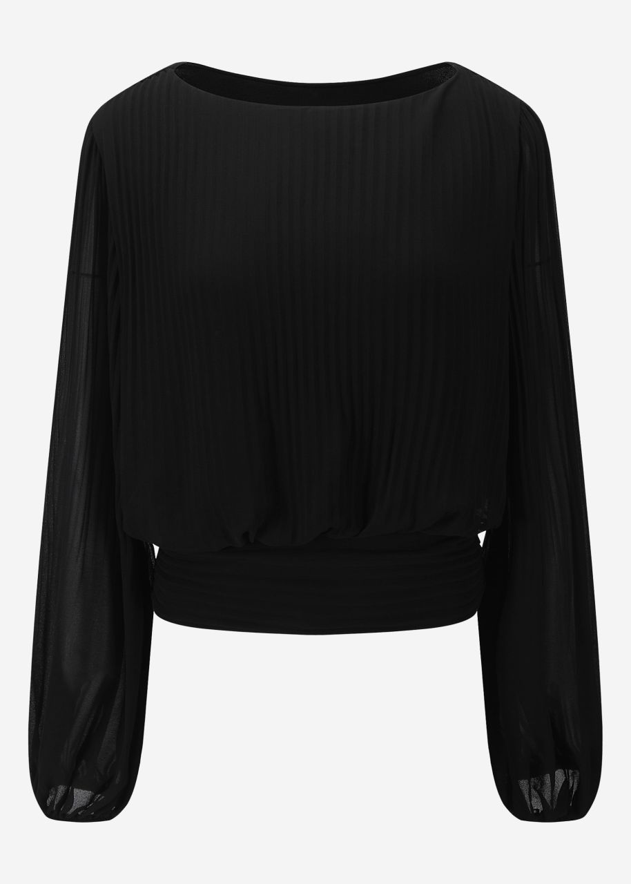 Pleated blouse with balloon sleeves - black