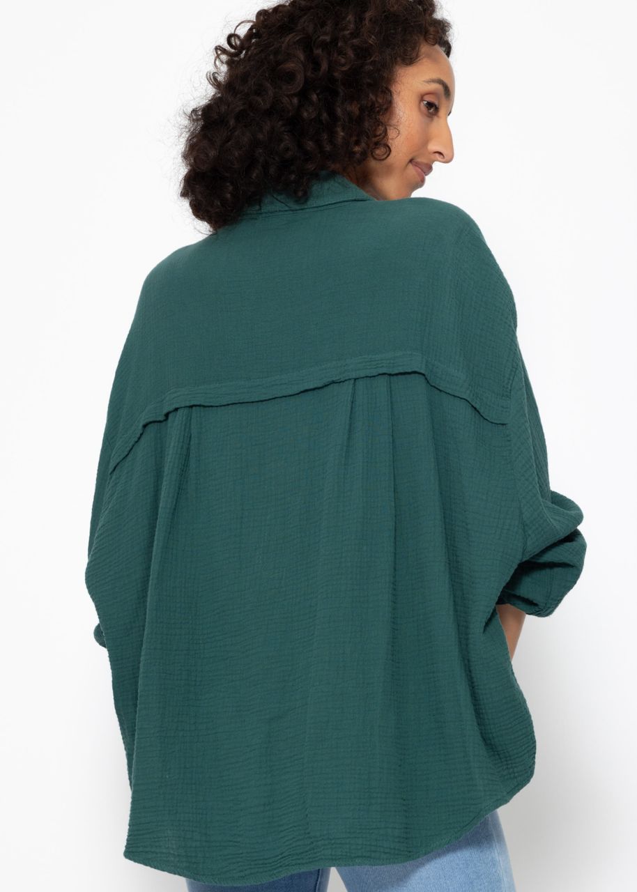 Muslin blouse oversize, short, dark green