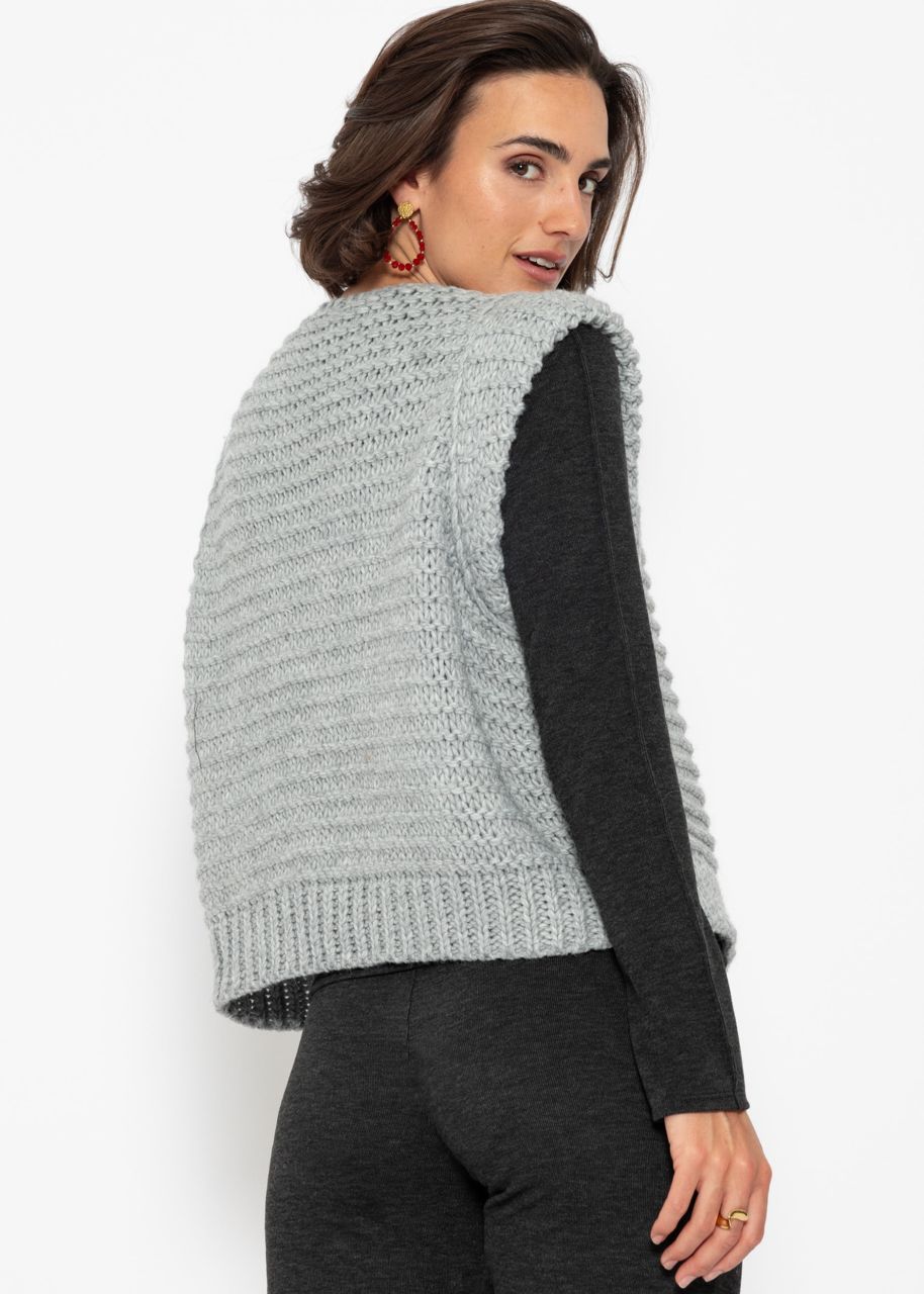 Sleeveless knitted vest with structured shoulders - light gray