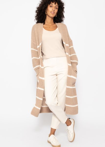 Long cardigan with stripes - beige-offwhite