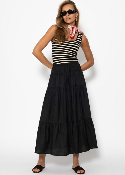 Shiny maxi flounce skirt - black
