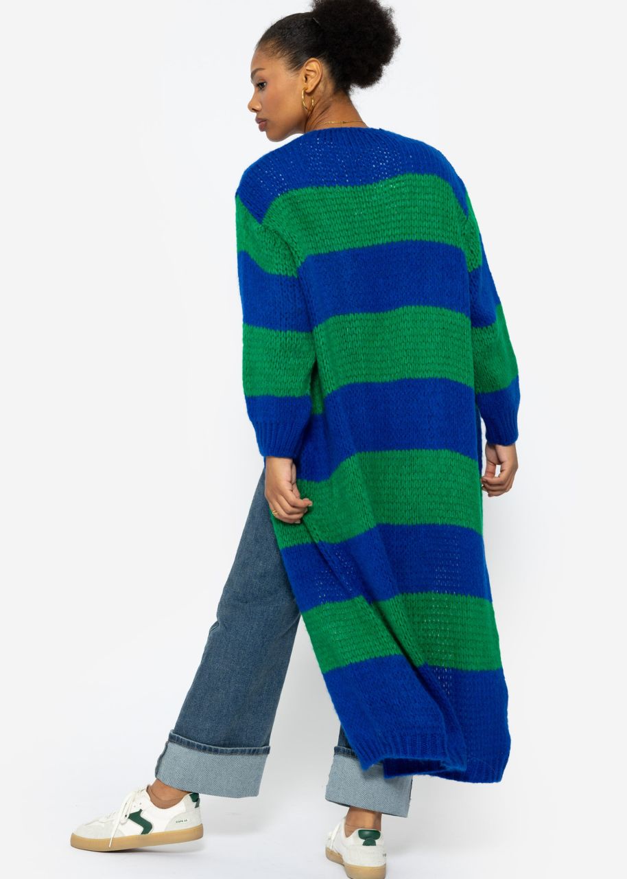 Extra long cardigan with block stripes - royal blue-green