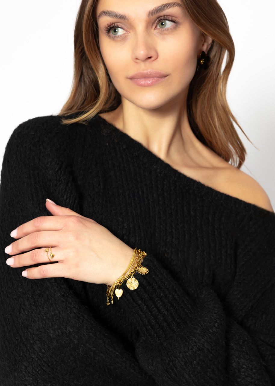 Fluffy sweater with boat neckline - black