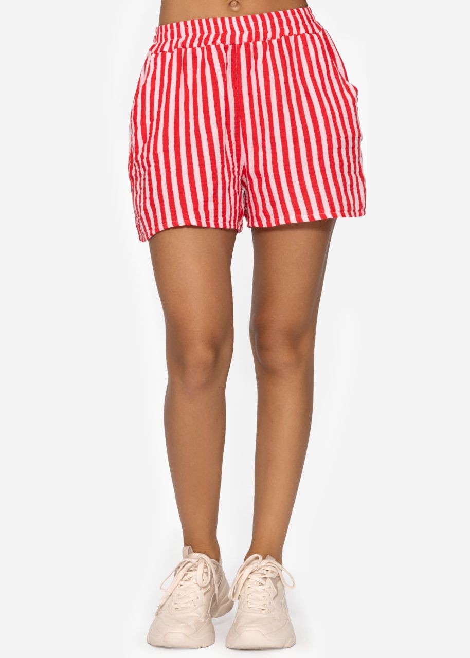 Striped muslin shorts - red-pink