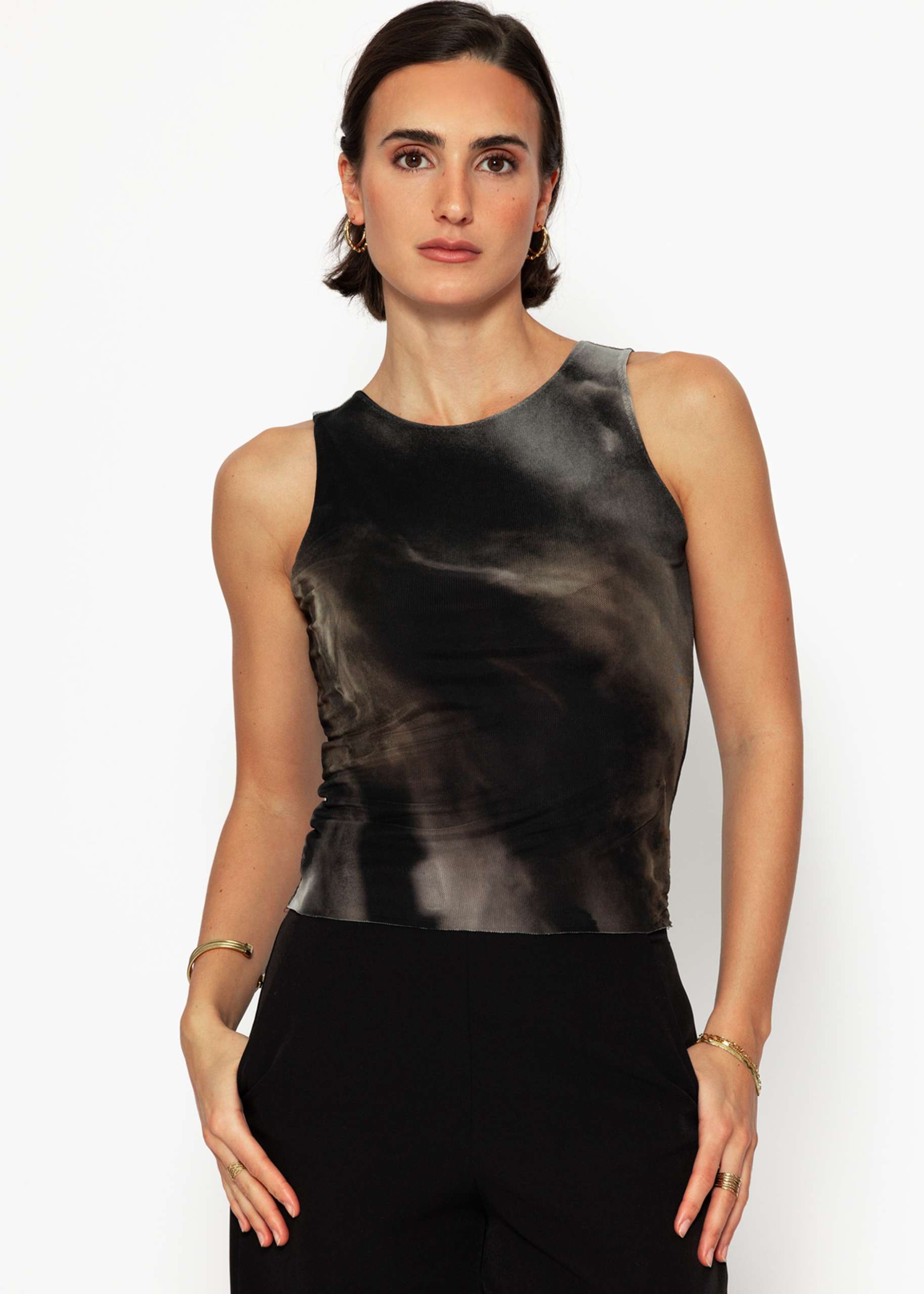 Mesh tank top with print - anthracite