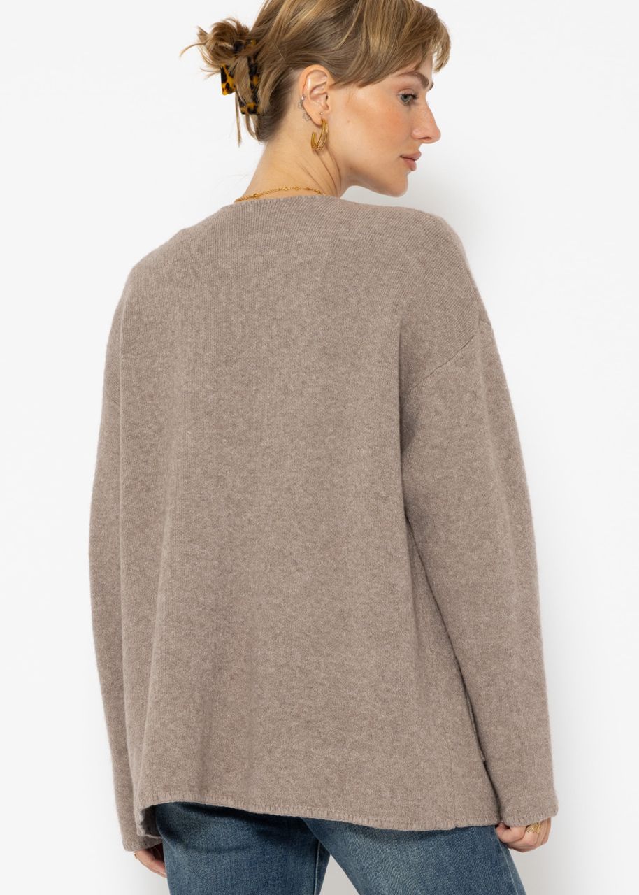 Open cardigan with patch pockets - taupe