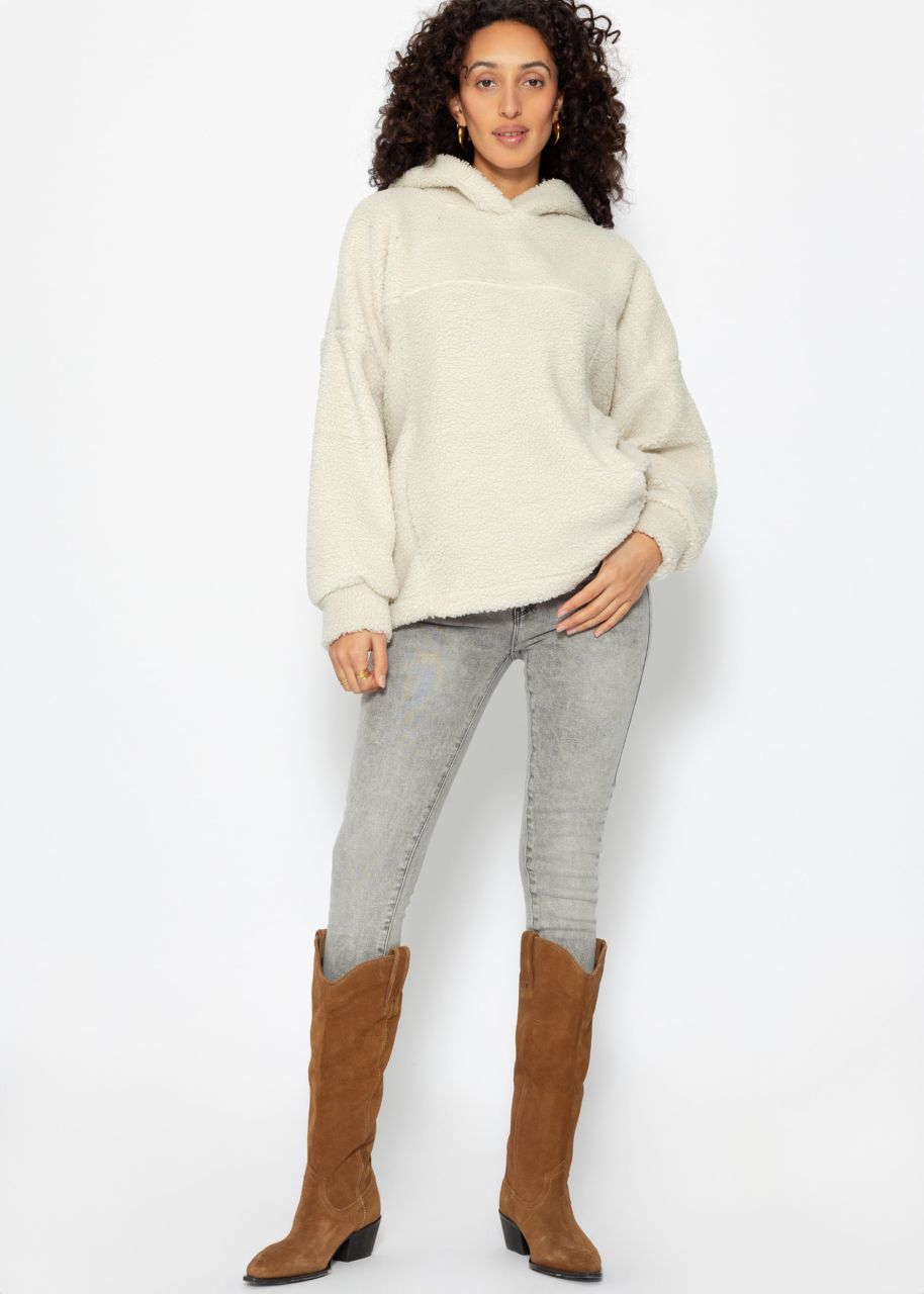 Oversized teddy sweatshirt with hood - offwhite