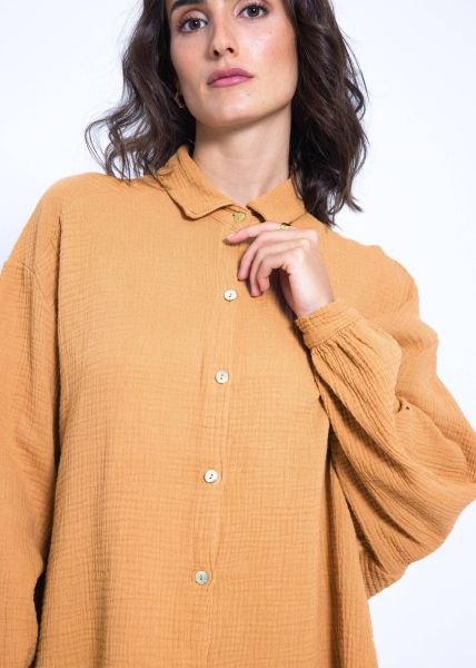 Muslin blouse oversize short - light brown