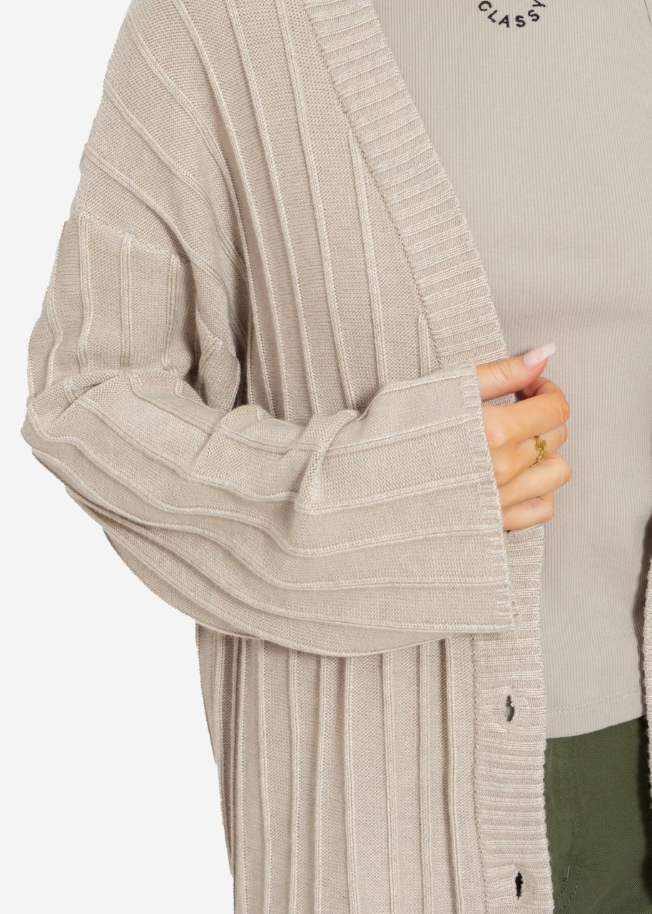 Flowing cardigan with ribbed texture - beige