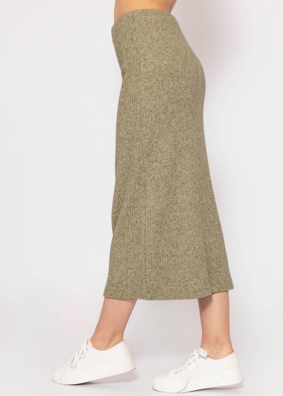 Midi length ribbed skirt - khaki