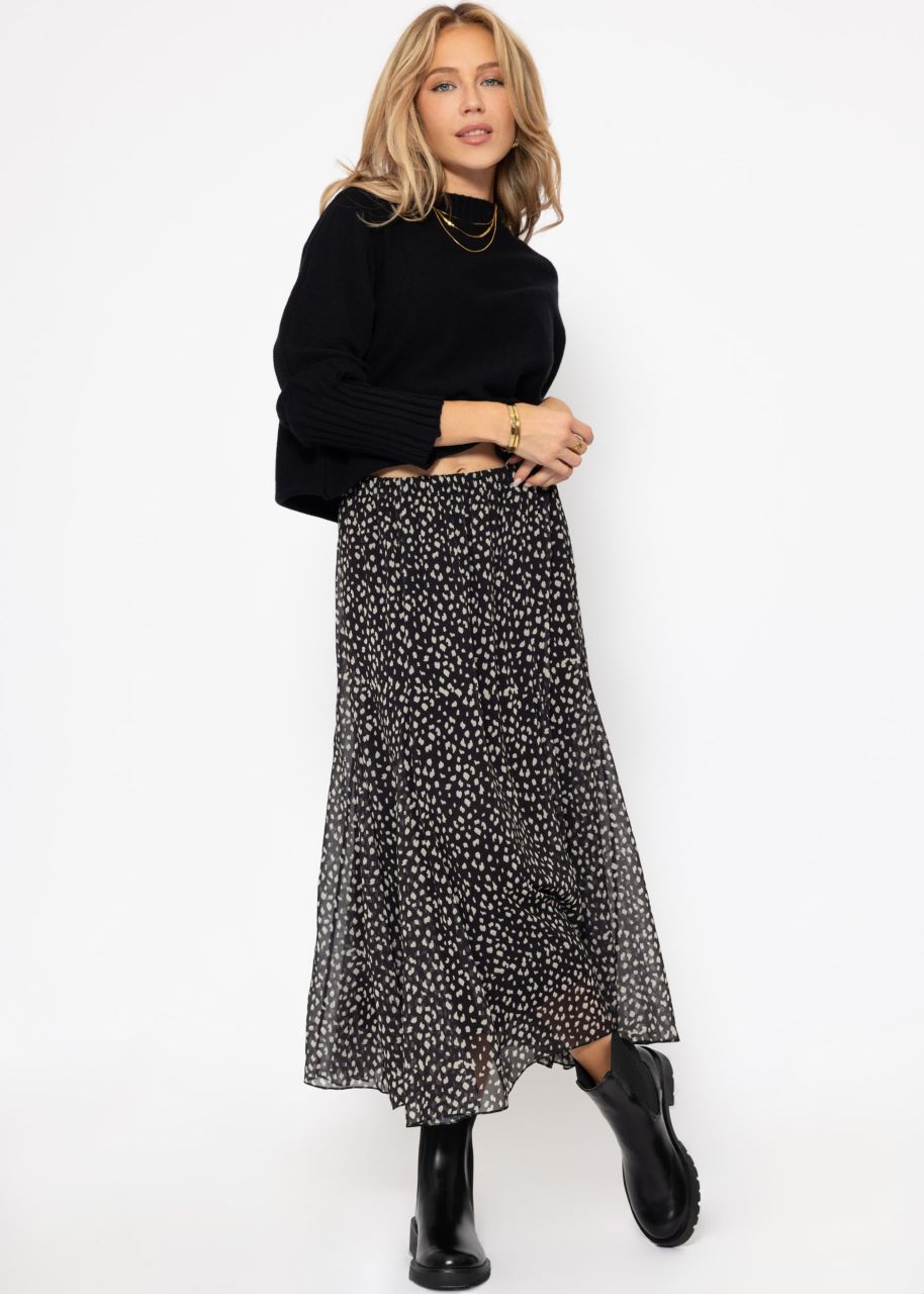 Long chiffon skirt with print - black