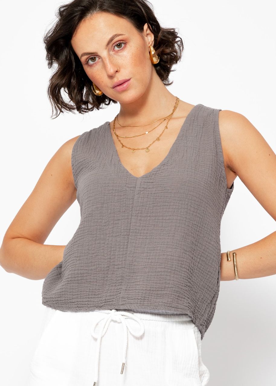 Muslin top with V-neck - taupe