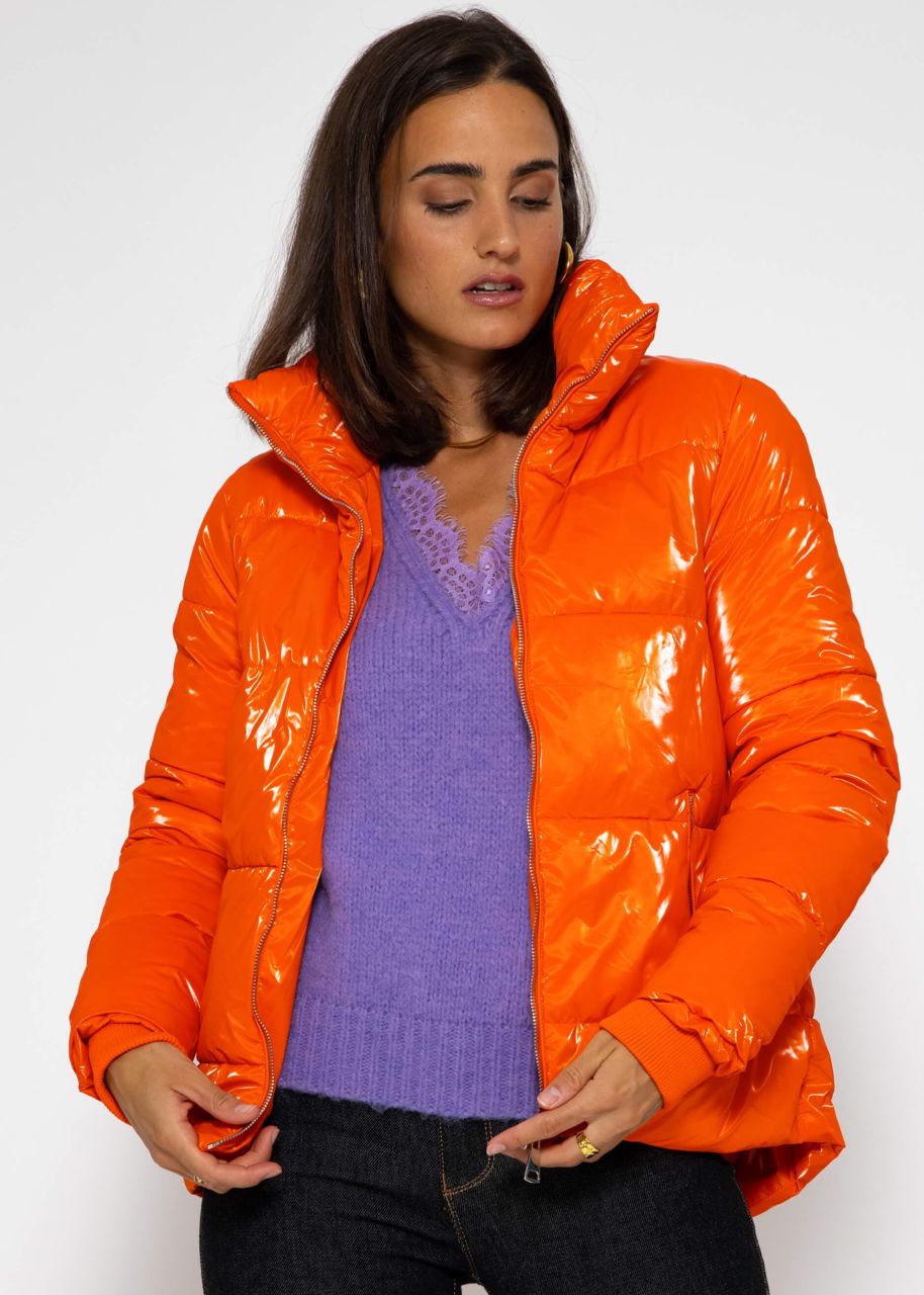 Puffer jacket with stand-up collar - orange