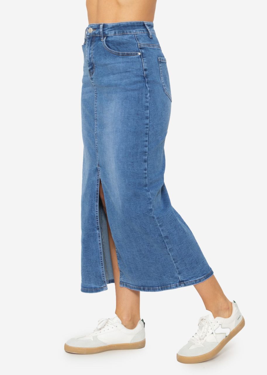Midi jeans skirt with slit - blue