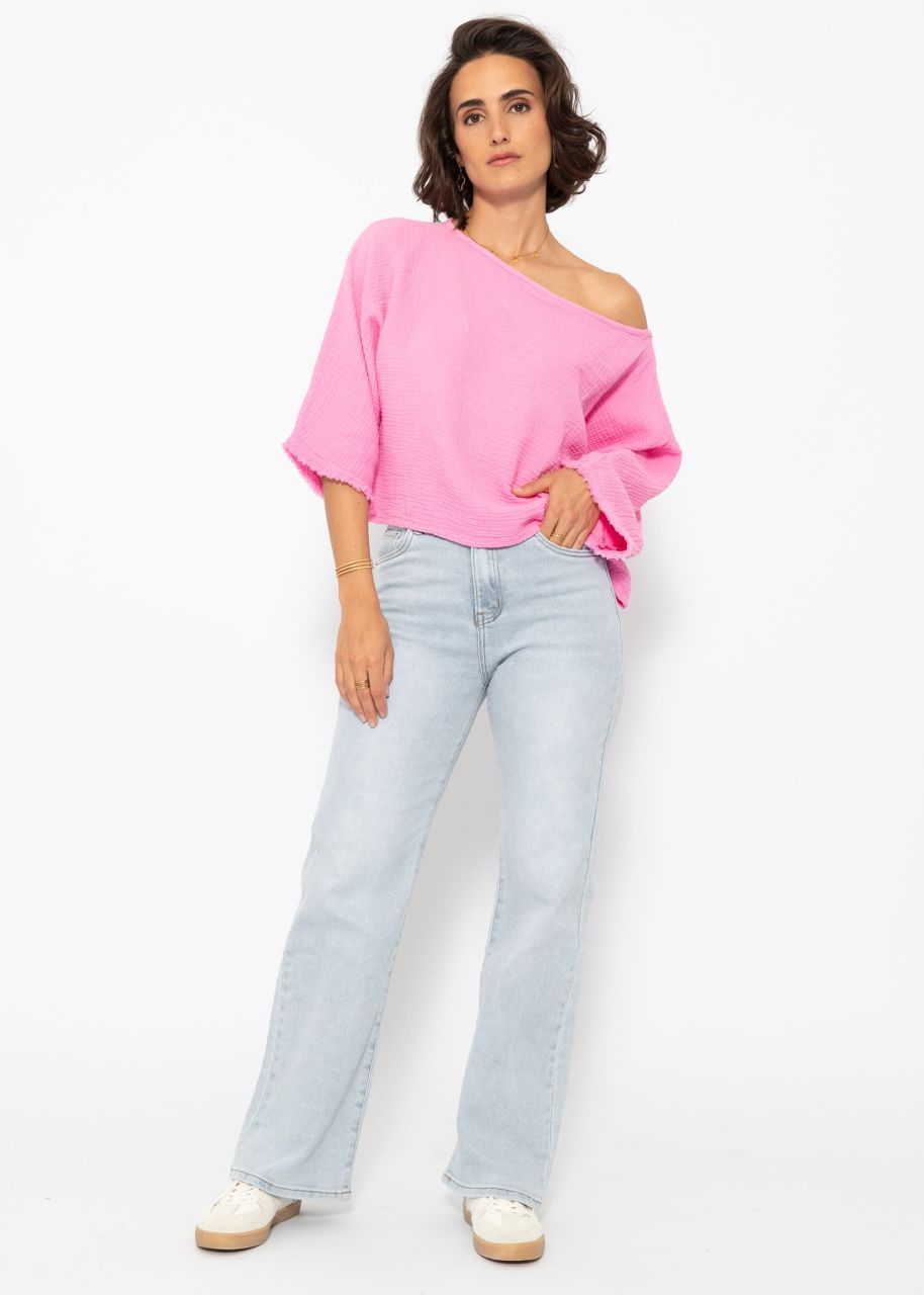 Muslin shirt with frayed cuffs - pink