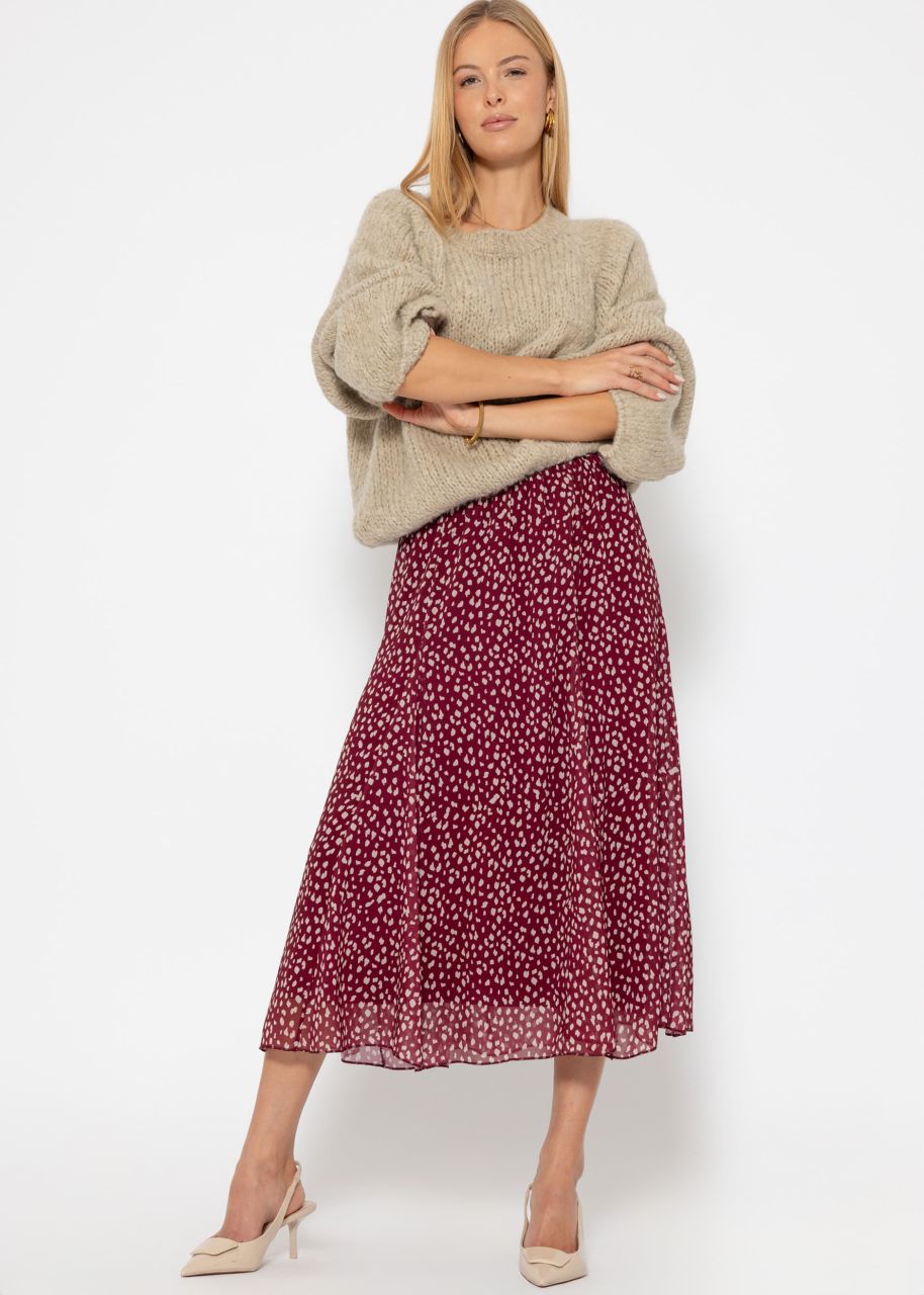 Long chiffon skirt with print - burgundy