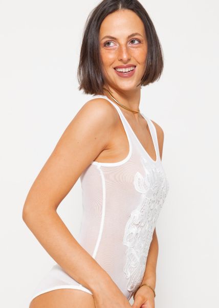Net body with embroidery, white