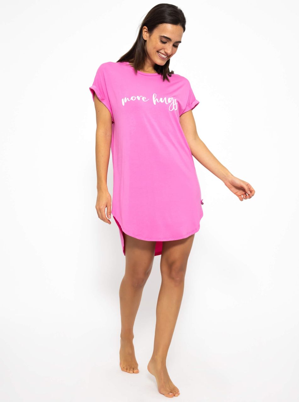 Long pyjama shirt with print - pink