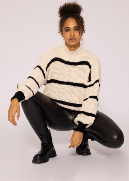 Striped turtleneck sweater, offwhite/black