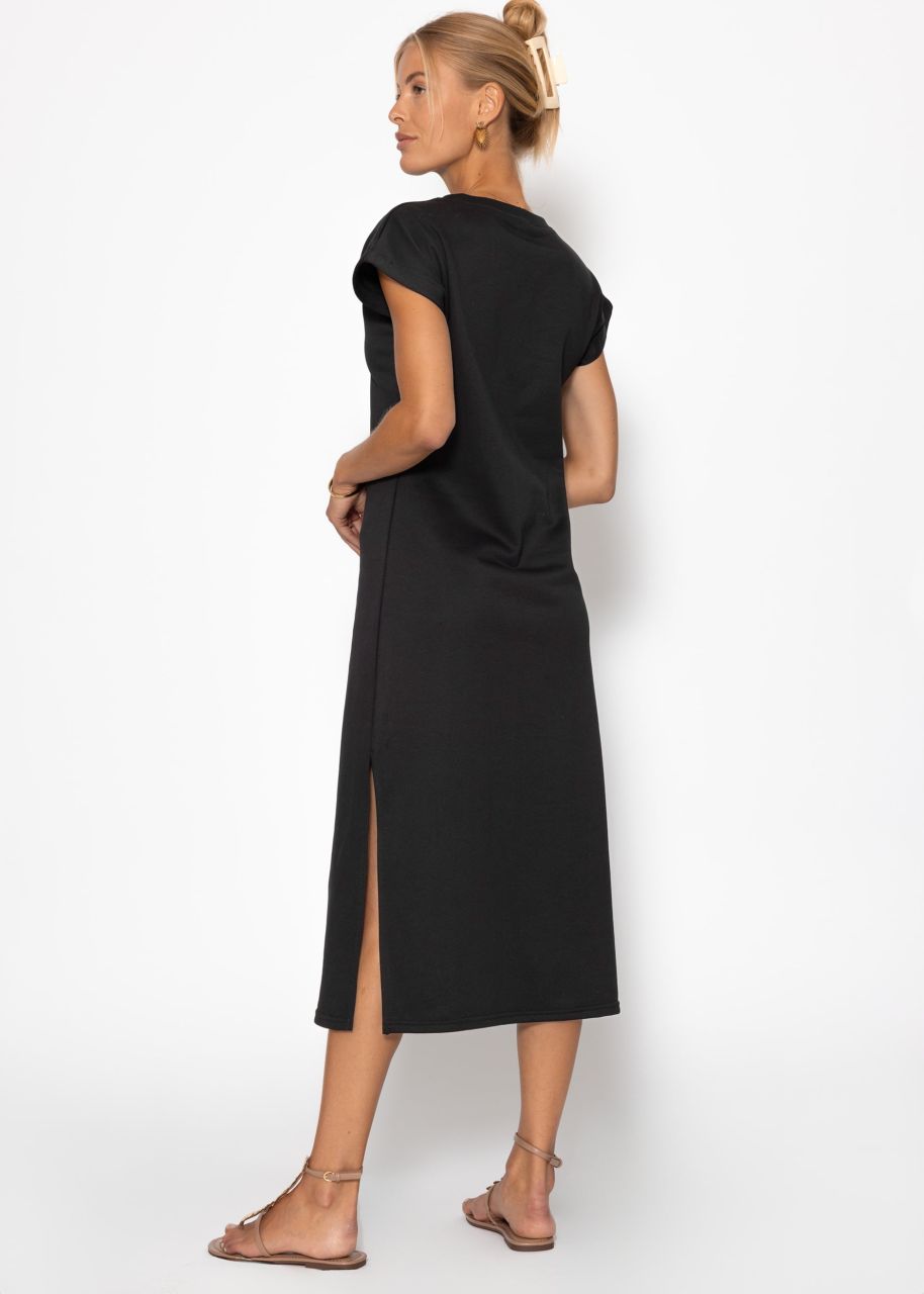 Long sweat dress with slit - black