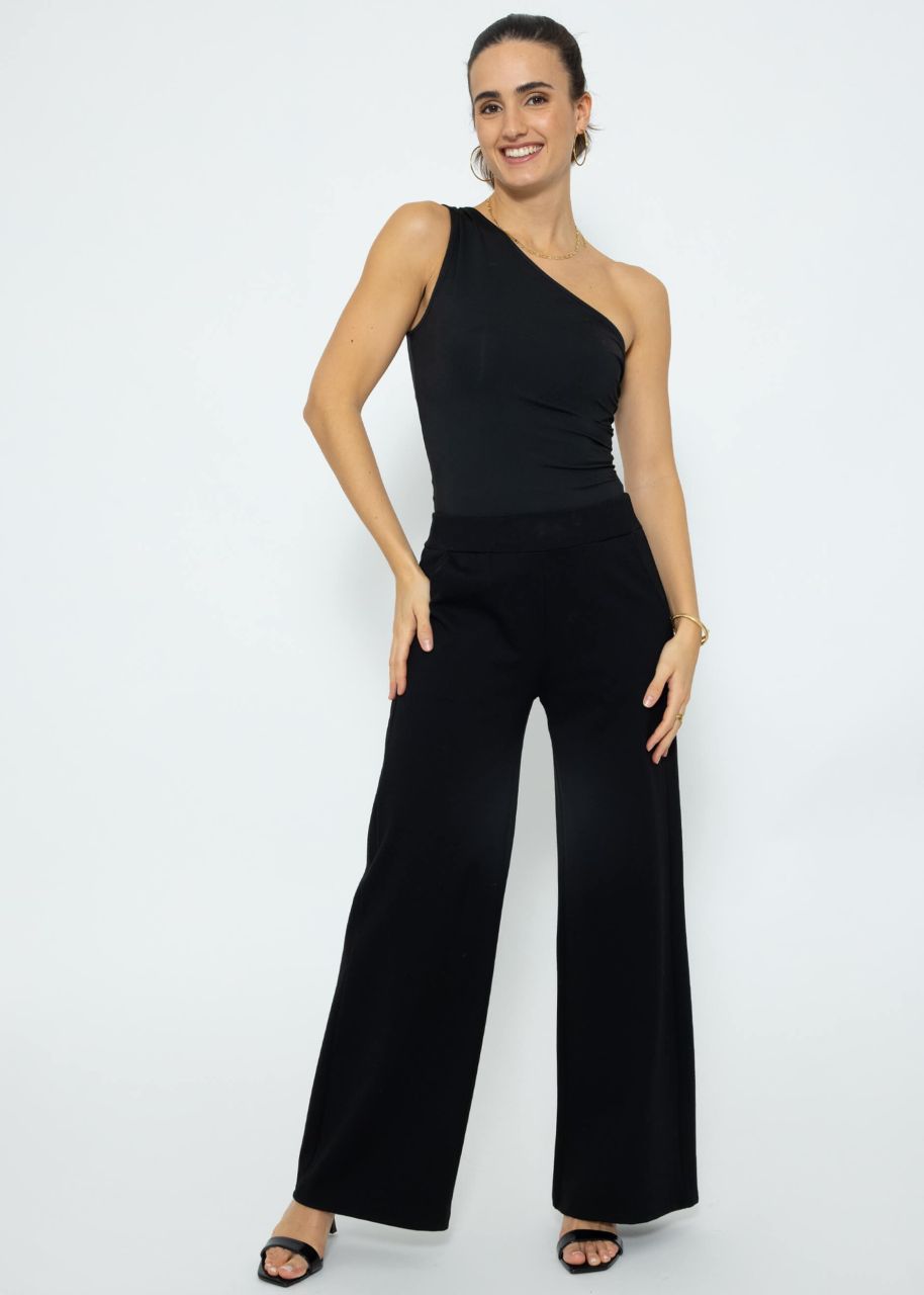 Asymmetrical bodysuit with straps, black
