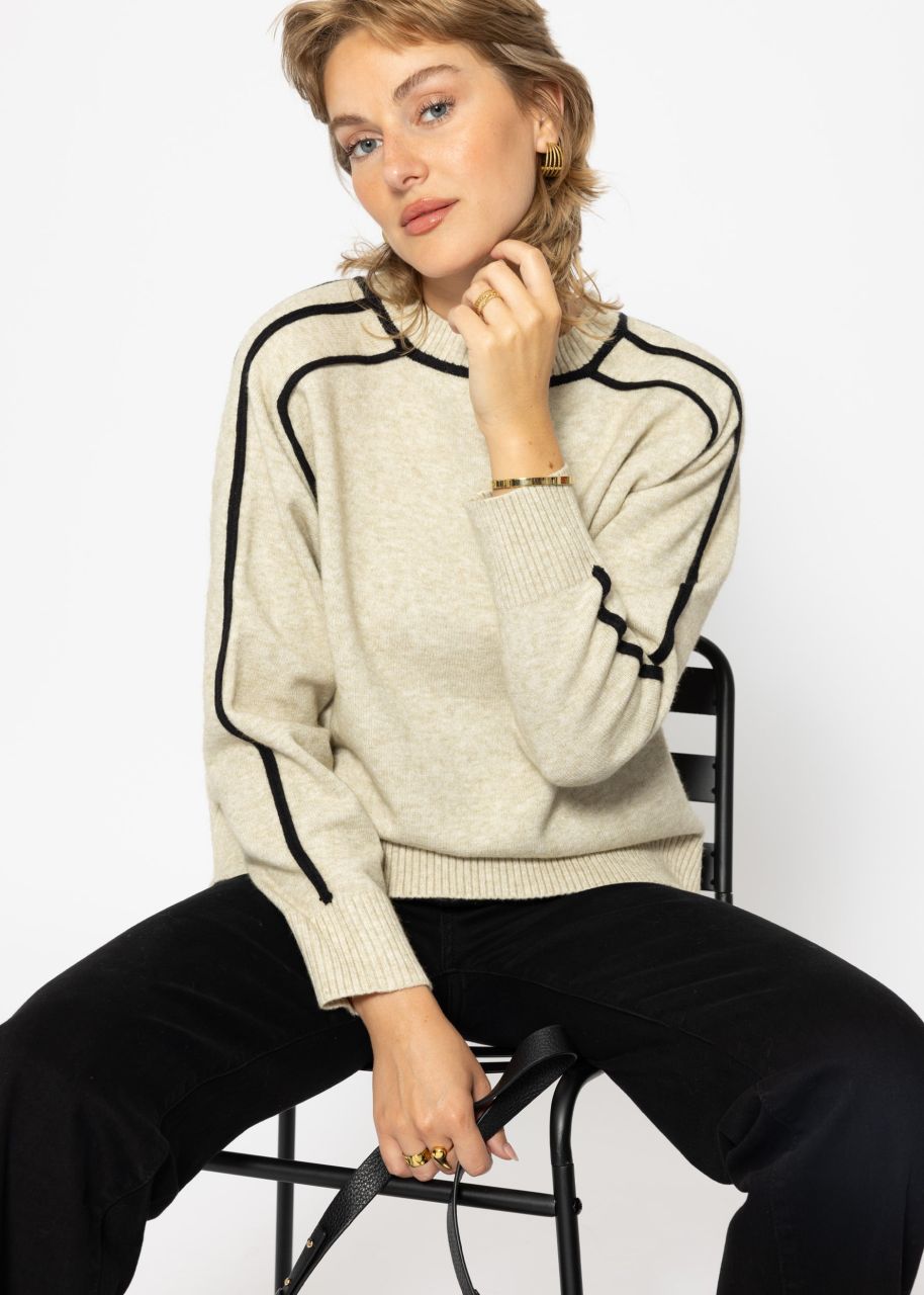 Jumper with decorative trims - beige-black