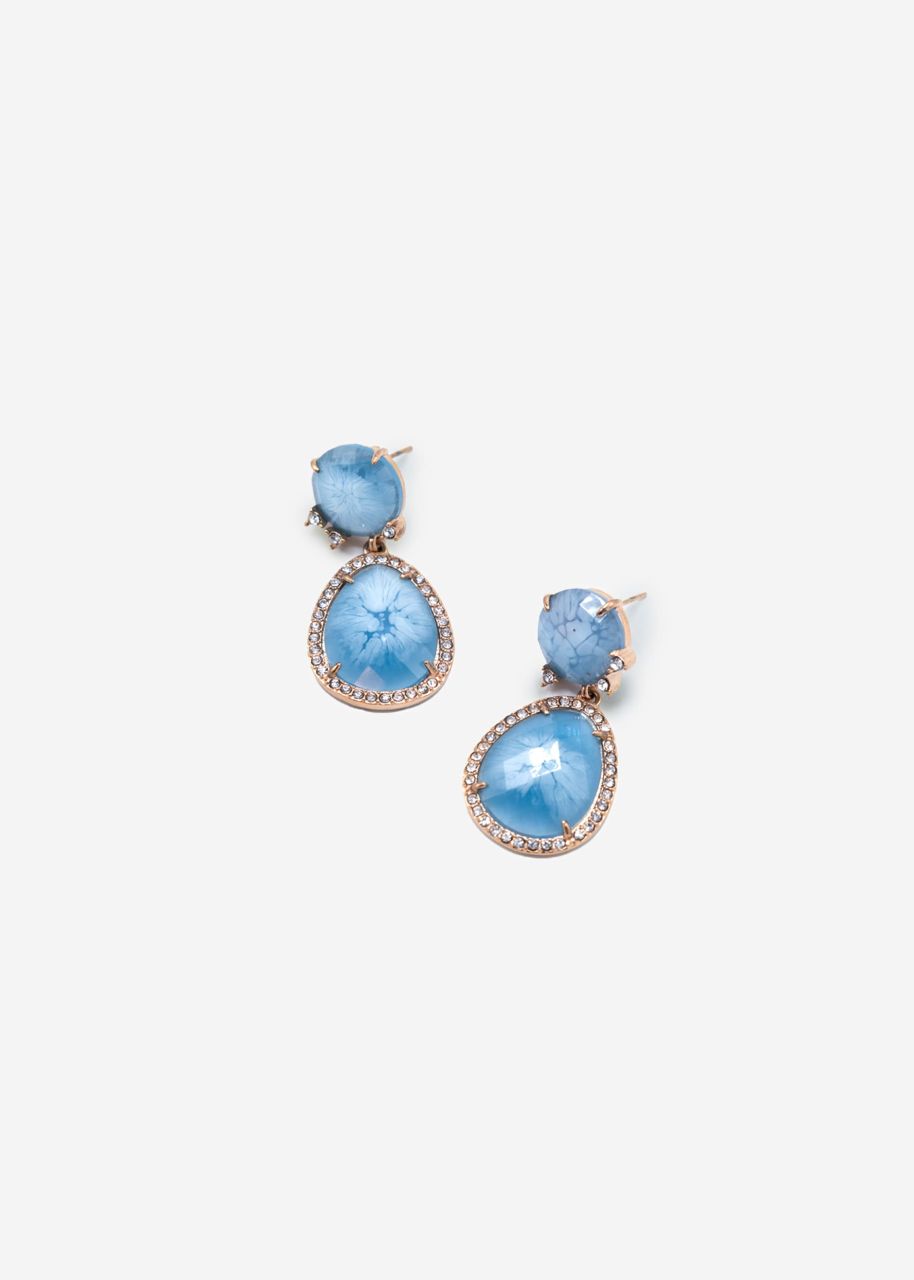 Stud earrings with light blue pendant - gold