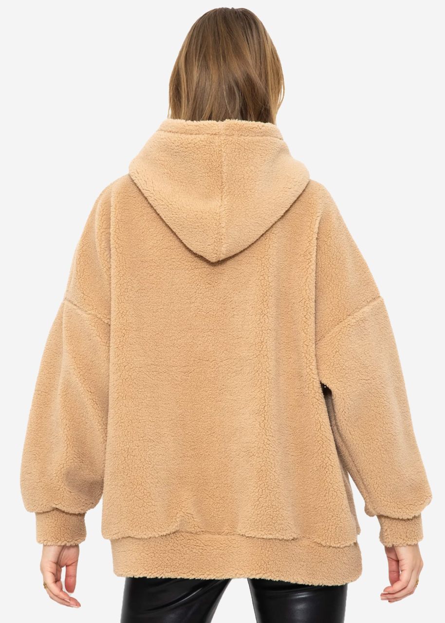 Oversized teddy hoodie with pockets - beige
