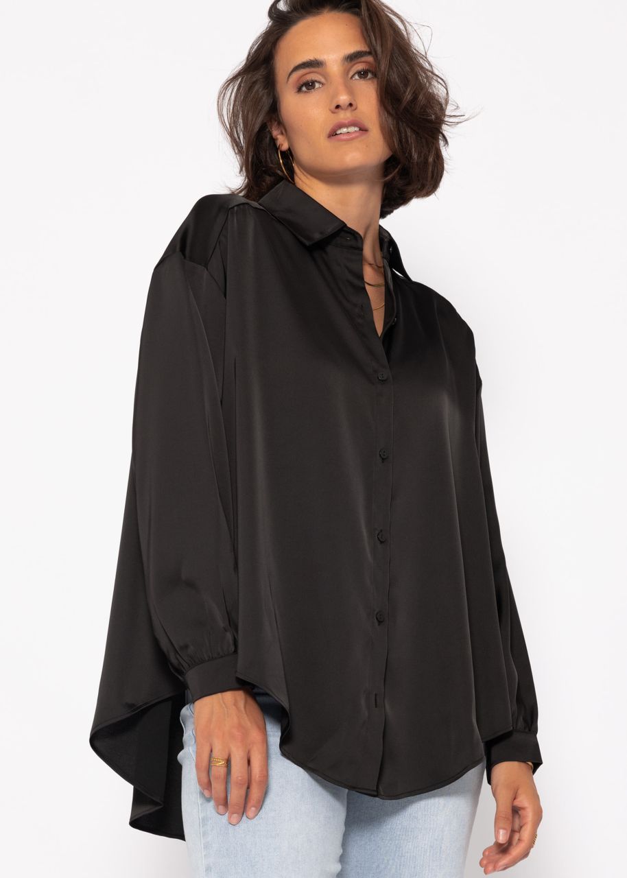 Oversize satin blouse - black