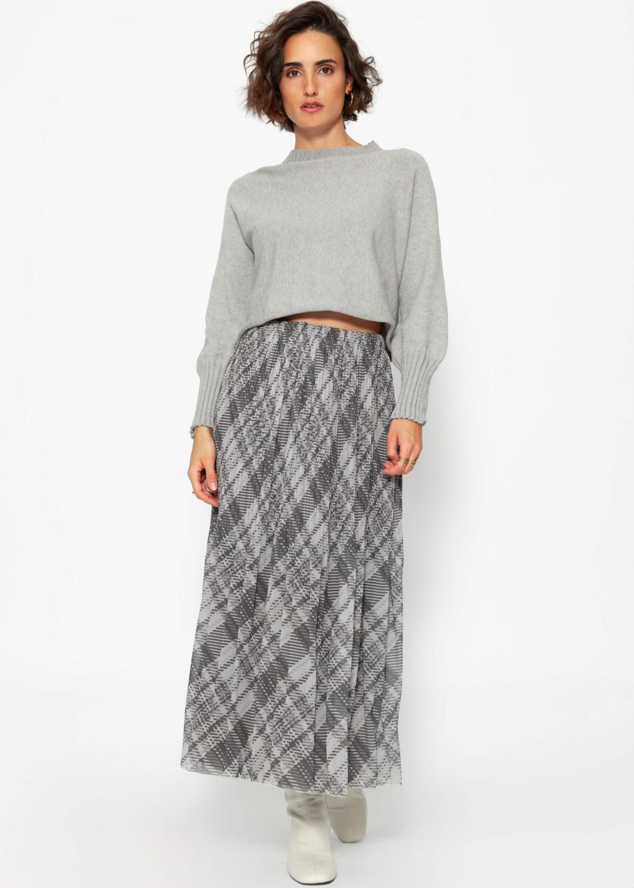 Long pleated chiffon skirt with check print - gray