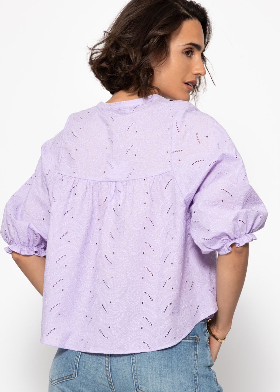 Lace blouse with short balloon sleeves - lilac