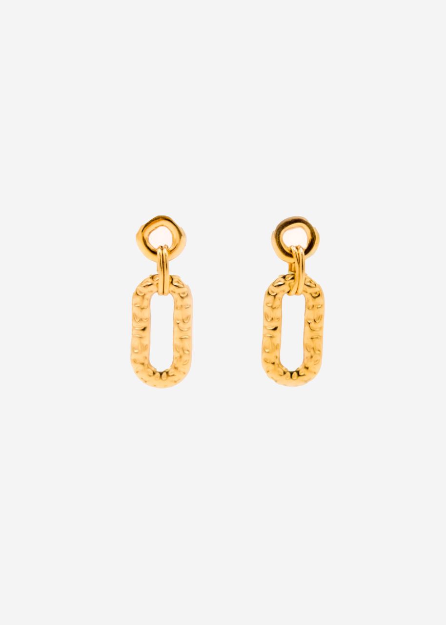 Stud earrings with hammered pendant, gold