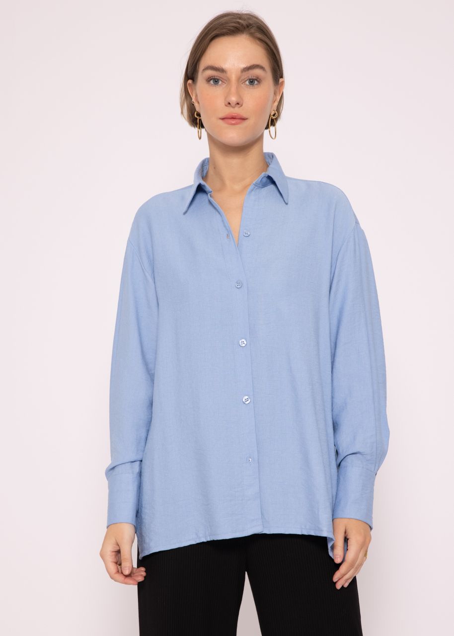 Casual viscose blouse with slits, light blue