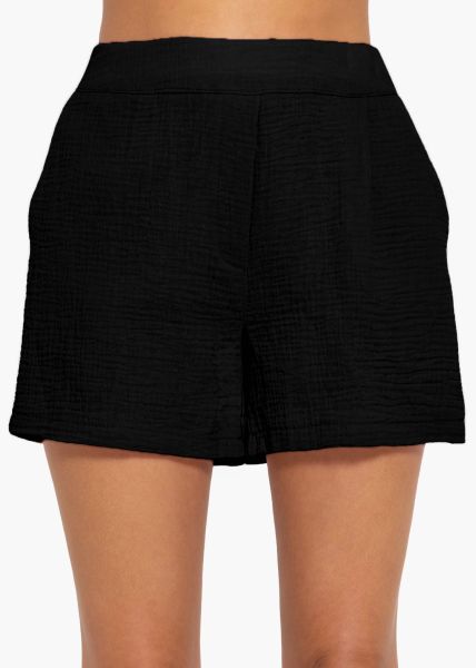 Muslin shorts with wide waistband - black