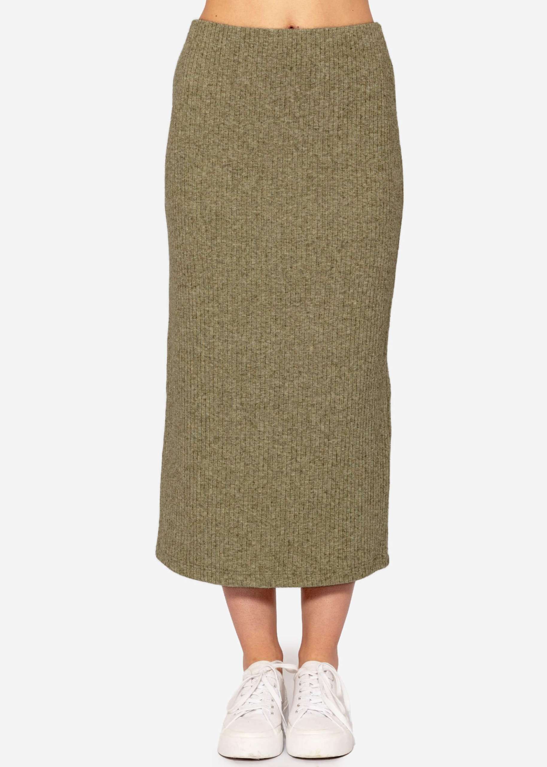 Midi length ribbed skirt - khaki