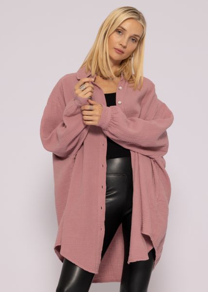 Ultra oversize Musselin-Blusenhemd, altrosa