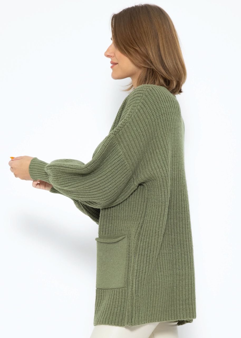 Soft knit cardigan with pockets - khaki