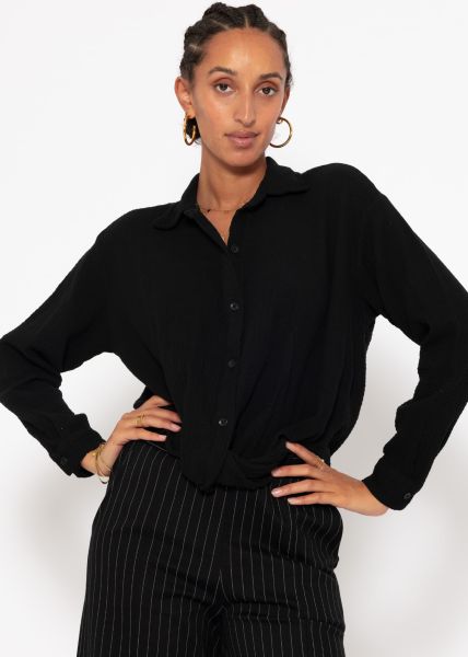 Muslin blouse with knot - black