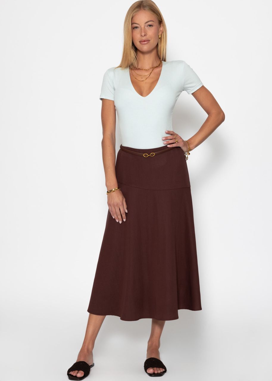 Maxi skirt with diagonal yoke - brown