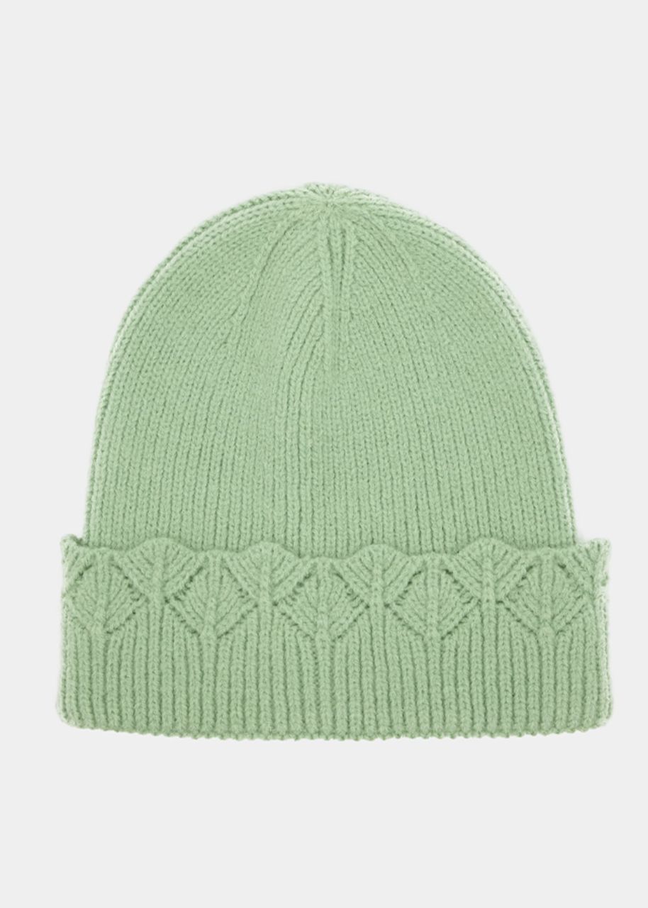 Hat with ajour knit trim - green