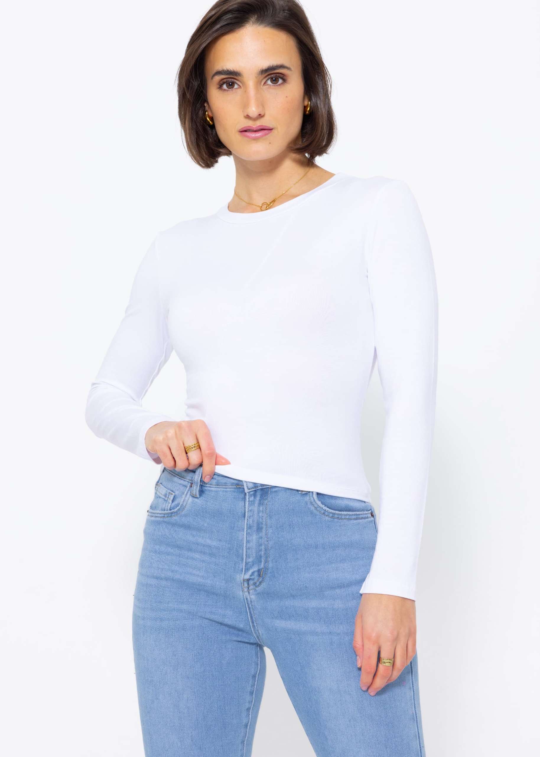 Longsleeve shirt with diagonal piping, offwhite